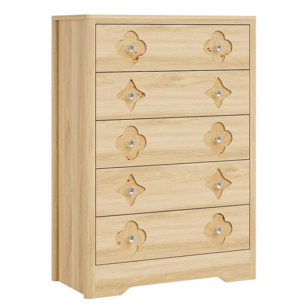 Fluted 5 Drawer Tall Dresser for Bedroom, Living Room, Hallway
