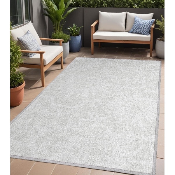 5' X 8' Gray And Ivory Floral Indoor Outdoor Area Rug