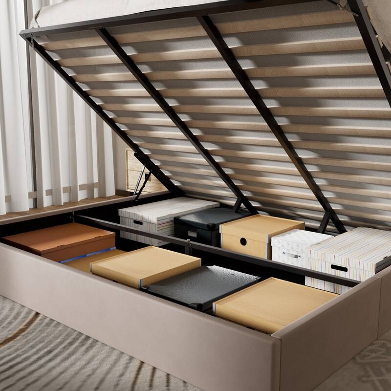 Plywood Frame Upholstered Platform Bed with Lift-up Storage