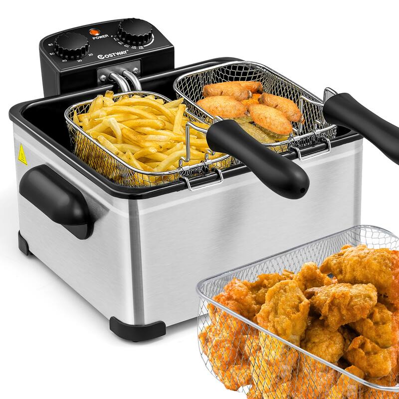 Costway 5 Liter Electric Deep Fryer 1700W Oil Fryer with 3 Detachable - Black, Silver