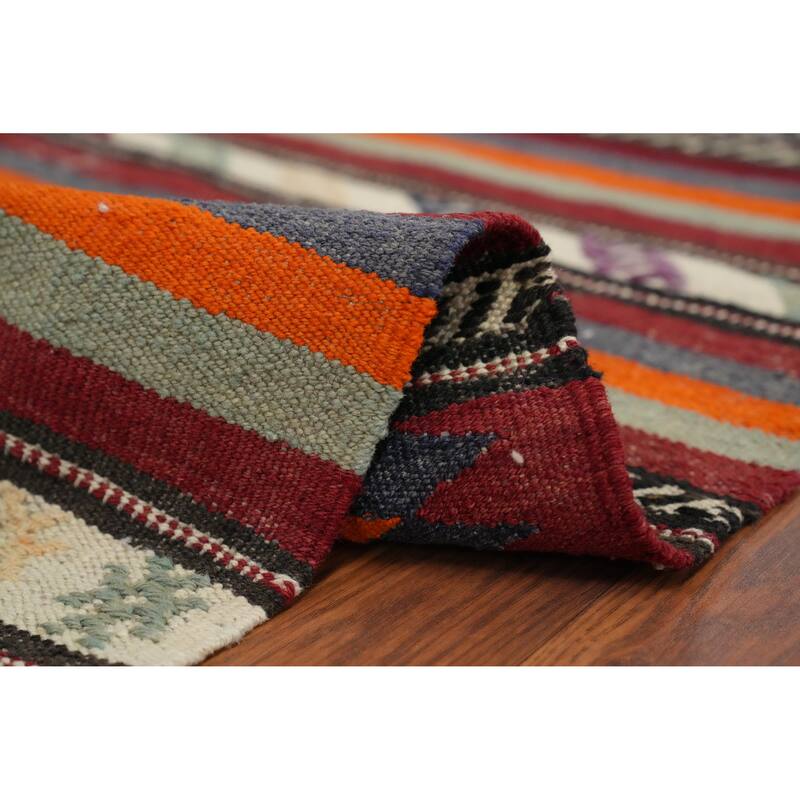 Hand Woven Oriental 100% Wool Carpet Southwestern Tribal Multi-Colored Kilim Area Rug - 9' 2'' X 5' 11''