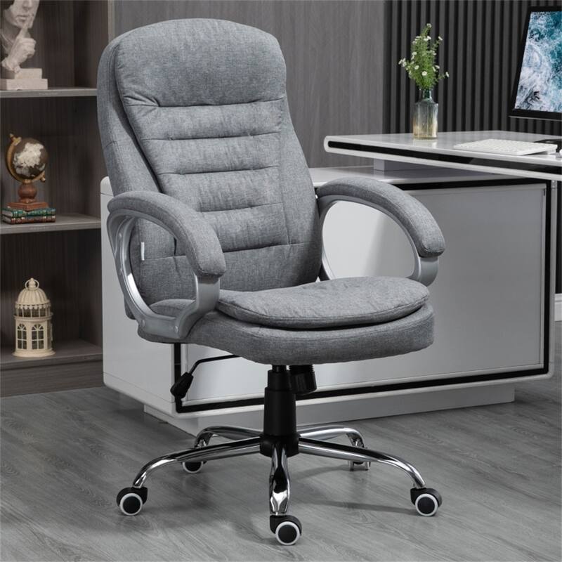 Grey Linen Office Chair with Lumbar Support, High Back and Tilt Function - 27.5"L x 29.5"W x 40.5"-43.75"H