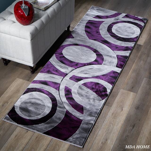 Orelsi Collection Abstract Area Rug - 2'8" x 8'1" Runner Runner - Purple/Grey