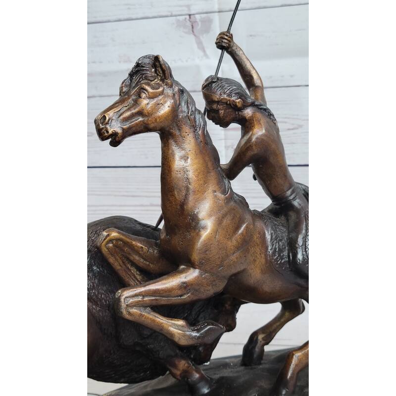 Buffalo Hunt By Frederic Remington Native American Western Bronze Statue Sculpture 13 Inches X 17 Inches