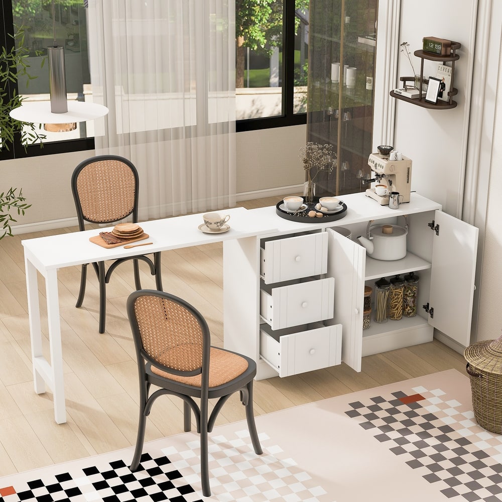 89.7"Wooden Sideboard with Extendable Table,Multifunctional Storage Cabinet with 2 Doors and 3 Drawers,for Living Room,Study