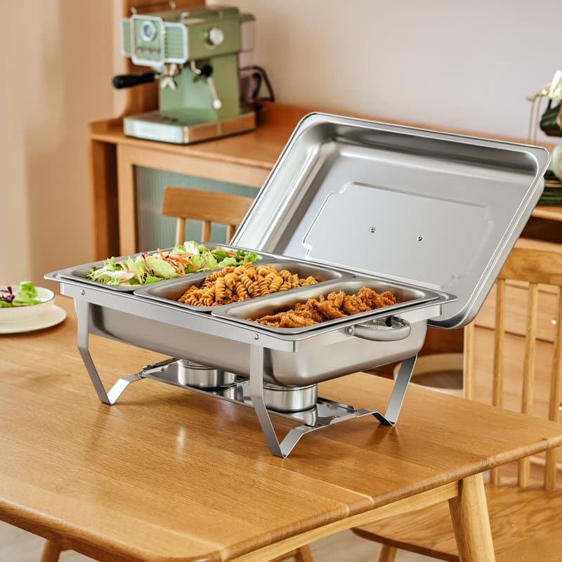 8QT 3-Pan Stainless Steel Rectangle Chafing Dish - 4 Piece