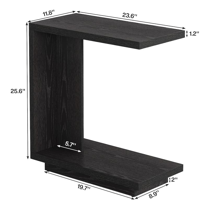 C-Shaped Side Table, 2-Tier Narrow End Table for Living Room, Bedroom