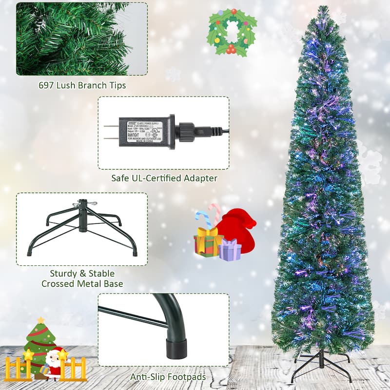 Gymax 7 FT Fiber Optic Artificial Christmas Tree Slim Pencil Xmas Tree