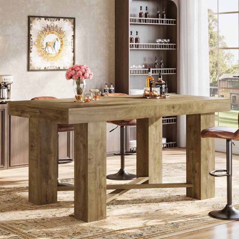 55 Inch Tall Bar Table, Counter Height Table, Rectangular Pub Table for Kitchen, Dining Room, Home Bar, Bistro