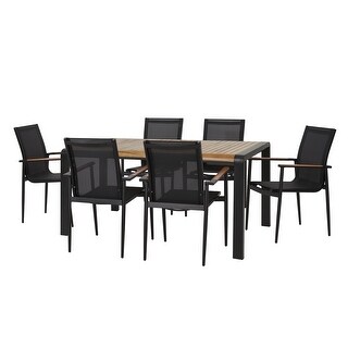 Homan Outdoor Mesh, Aluminum, and Acacia Wood 7 Piece Dining Set by Christopher Knight Home