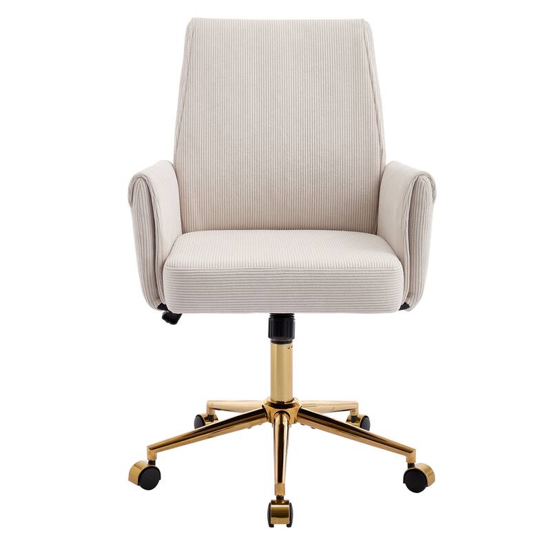 Corduroy Swivel Office Chair with Wheels, Ergonomic High Back Task Chair, Upholstered Accent Chair with Adjustable Height