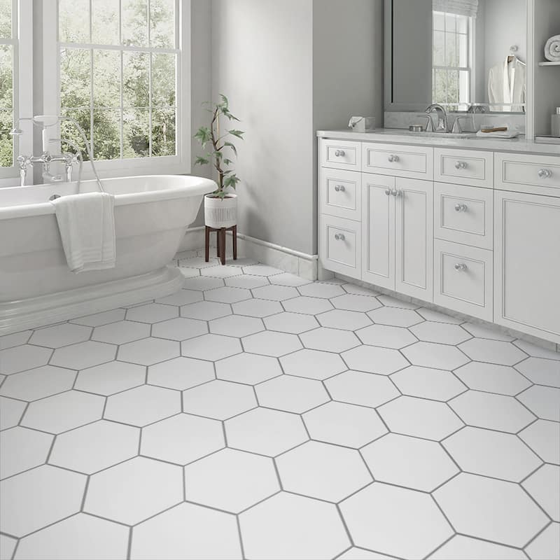 Merola Tile Apini Hex Matte White 9" x 11"Porcelain Mosaic Floor and Wall Tile