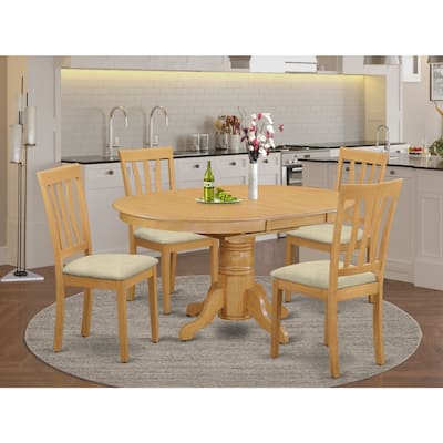 HomeStock 5-Pc Oval Natural Oak Finish Solid Wood Top Dining table with 4 Linen Fabric Seat Chairs with Slat Back, Seats 4