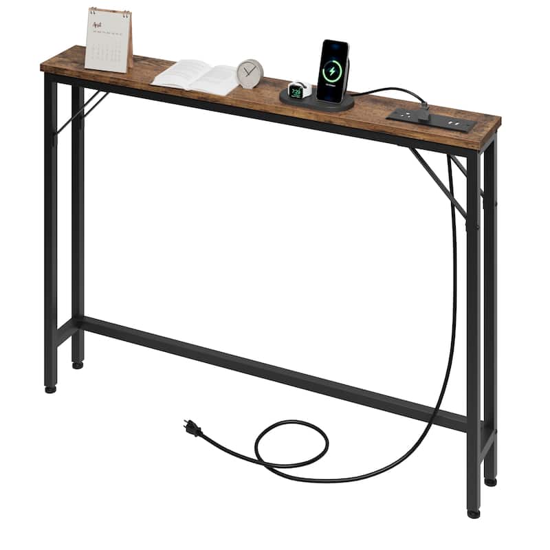 5.9" Narrow Sofa Table, Skinny Console Table with Storage