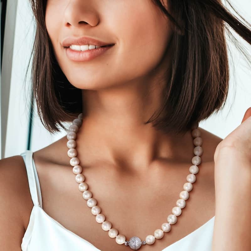 Miadora Cultured Freshwater Edison Pearl Necklace 1/2ct TGW Created White Sapphire in Sterling Silver