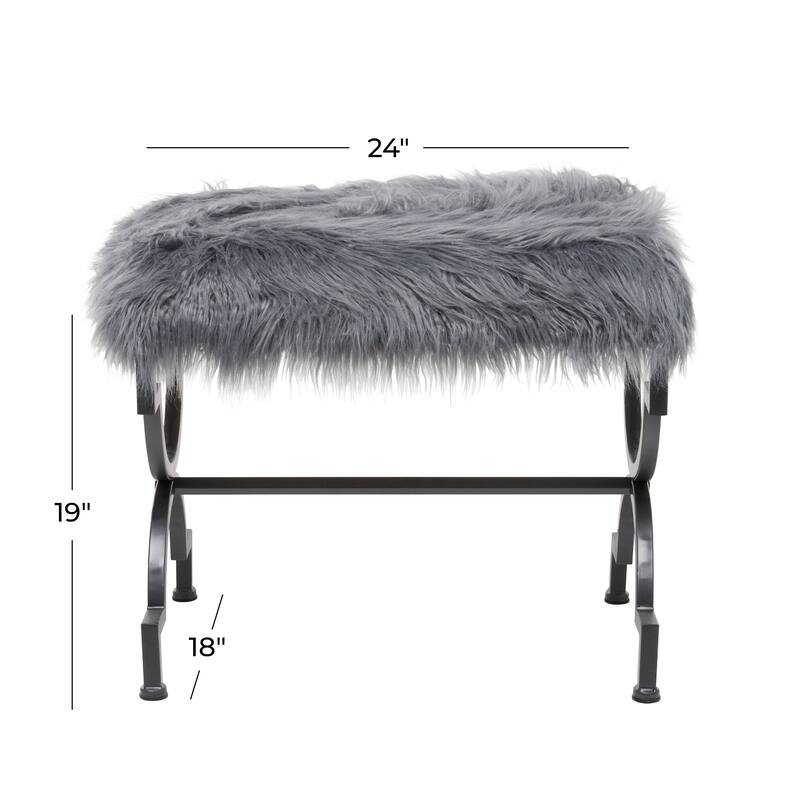 Grey or White Gold Metal Frame Plush Fabric Glam Vanity Bench Stool