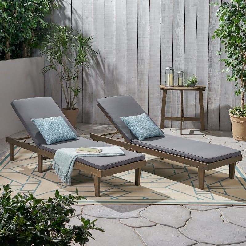 Nadine Outdoor Modern Cushioned Acacia Chaise Lounges (Set of 2) by Christopher Knight Home