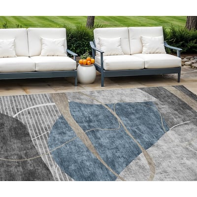 HomeRoots Abstract Transitional Rectangle Outdoor Rug