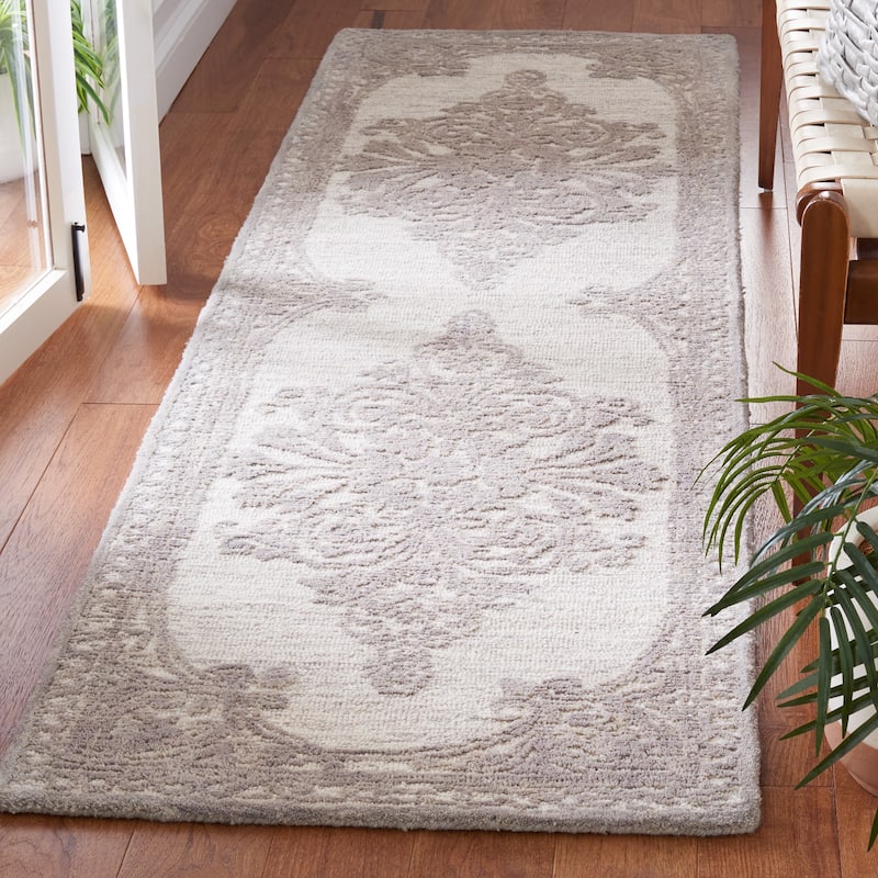 SAFAVIEH Handmade Metro Styliani Oriental Wool Rug - 2'3" x 8' Runner - Dark Grey/Ivory