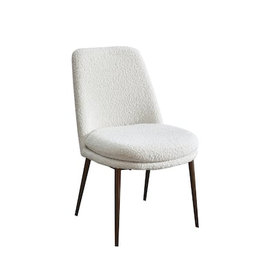 Zame 20 Inch Dining Chair, Boucle Fabric, Tapered Legs, White, Brown