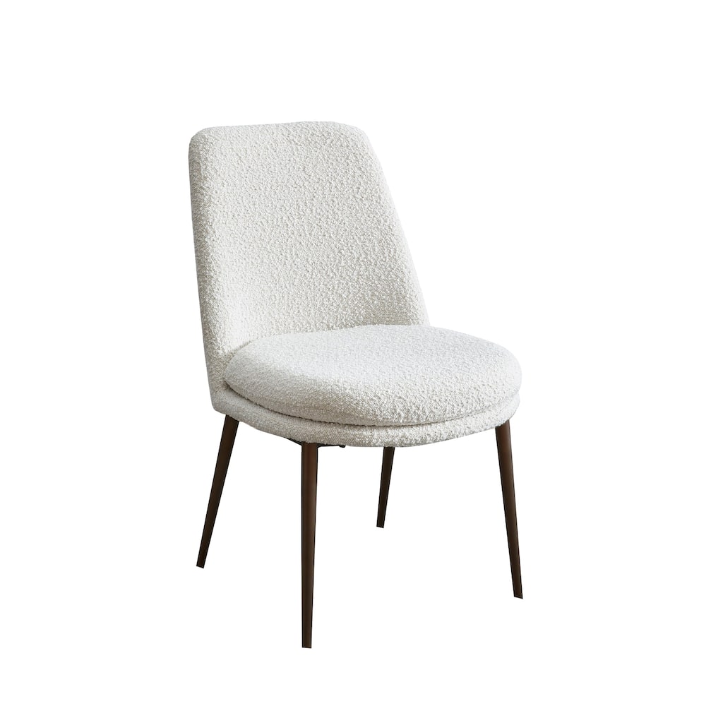 Zame 20 Inch Dining Chair, Boucle Fabric, Tapered Legs, White, Brown