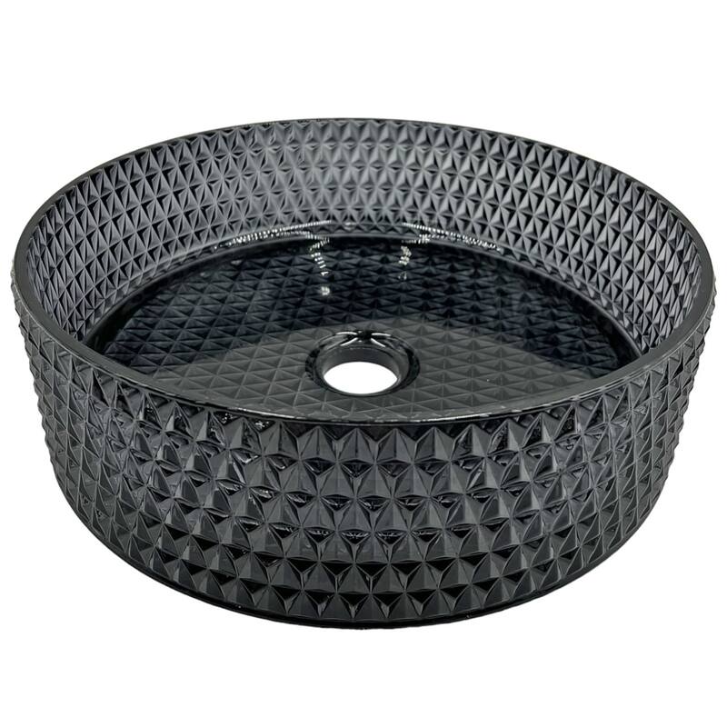 Scotch Round Basin Glass Crystal Bathroom Vessel Sink in Multiple Colors - 16" - Black