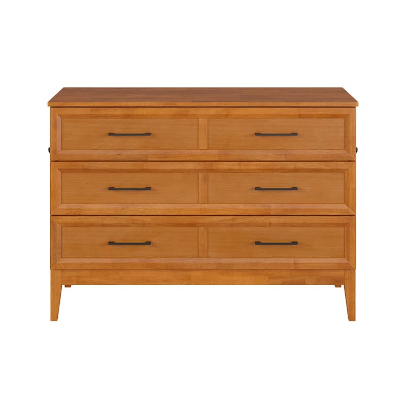 Solid Wood Murphy Bed Chest with Mattress & Charger - Full Size Bed - Space Saving Furniture