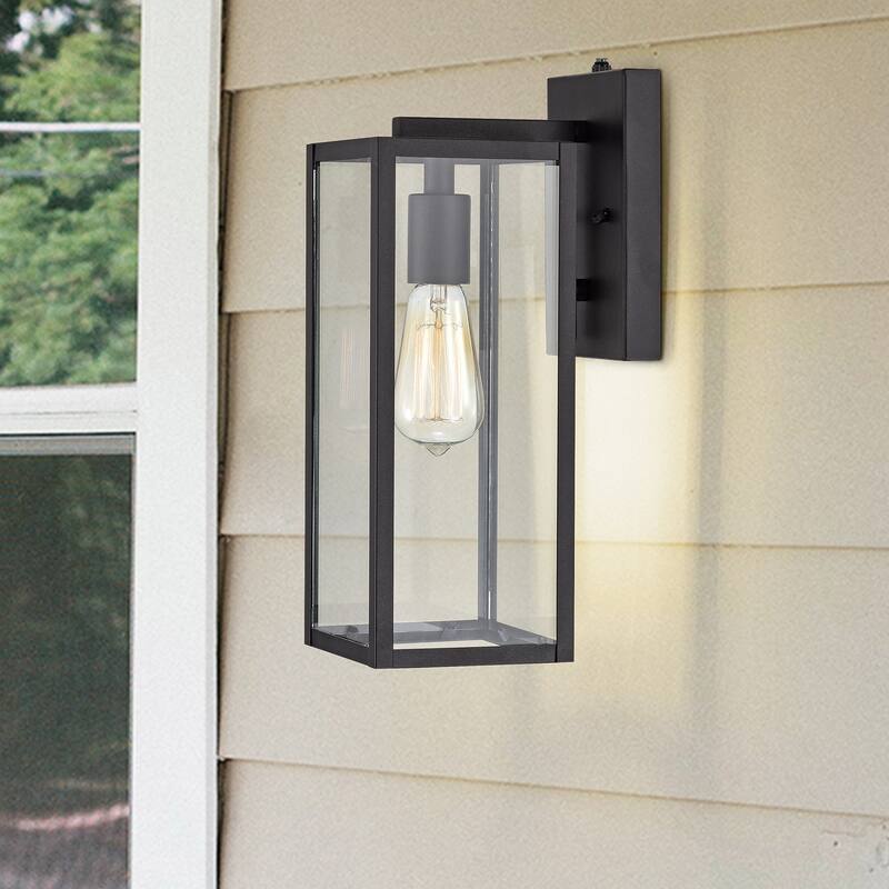 Practical 1-Light Outdoor Wall Lamp with Dusk to Dawn Sensor, Matte Black Finish - 14.5*5*7.25