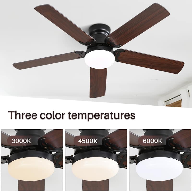 42"/52" Ceiling Fan with Remote,Dual Blade Finish,3CCT LED Light,Plywood Blades,Flush Mount and Downrod Mount