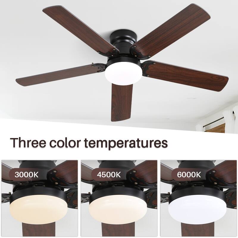42" Plywood Ceiling Fan with Dimmable LED Light Kit and Remote, Downrod and Flush Mount - 42 Inches