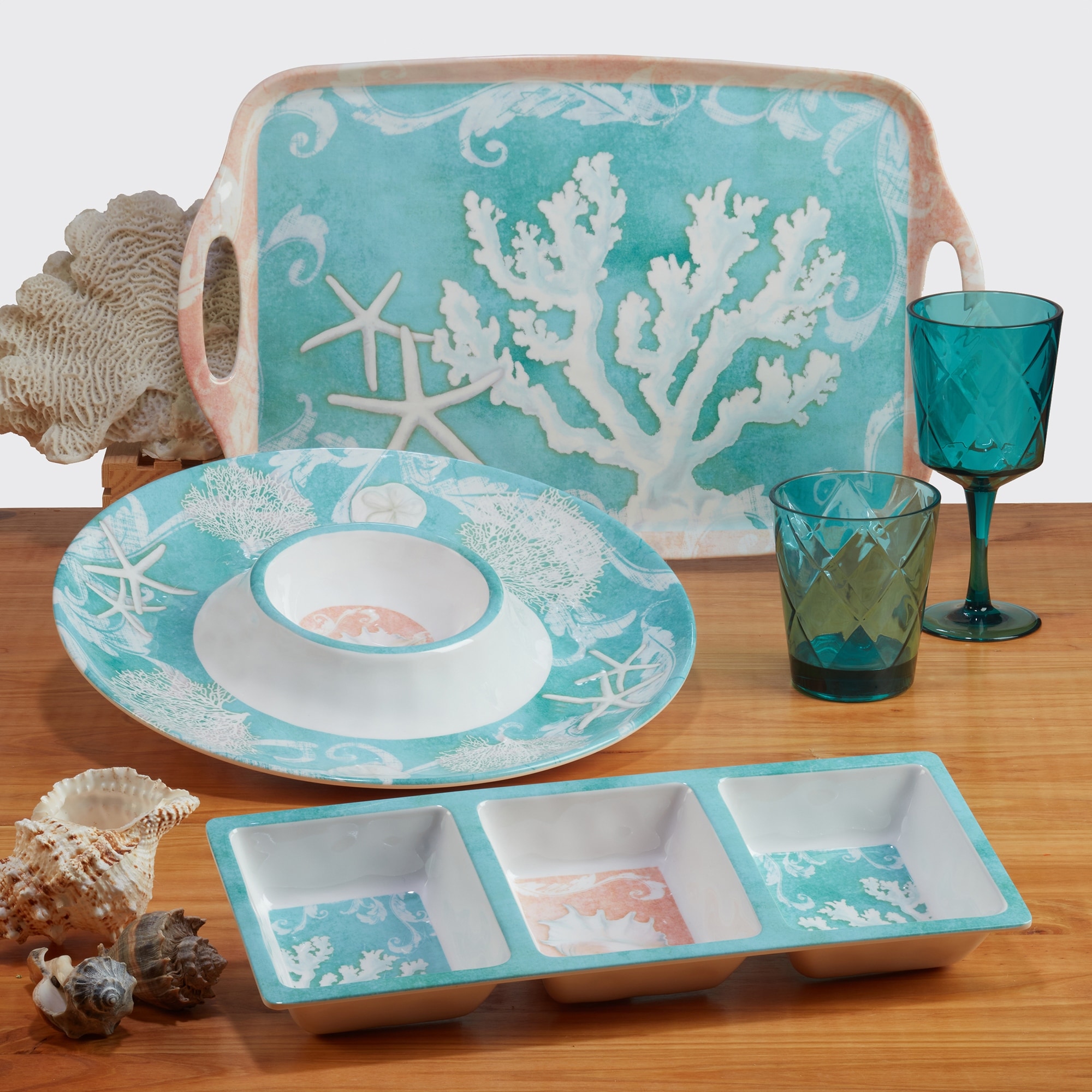 Blue Sea Turtle Cereal Bowl 8.5 Inch Melamine Dinnerware Nautical Ocean Coral 