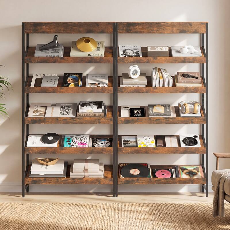 Gymax 6-Tier Bookshelf Industrial Tall Bookcase w/ Angled Shelves &