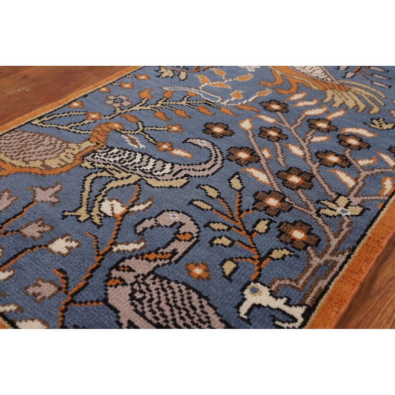 Animals Blue Ziegler Indian Runner Rug Hand-Knotted Wool Carpet - 2'6"x 7'10"