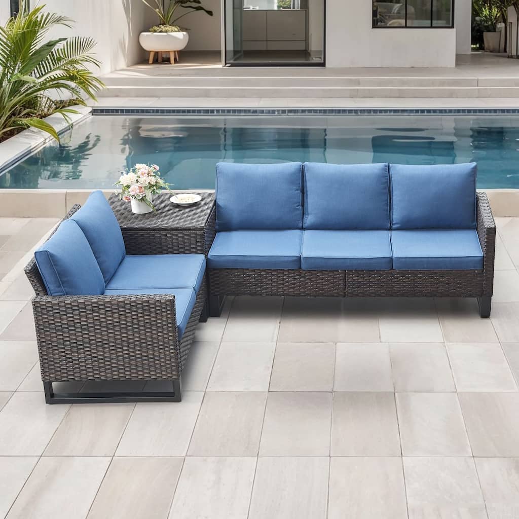 Gymojoy 5 Person All-Weather Wicker Outdoor Patio Sofa Set With Cushions