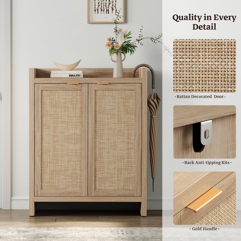 Set of 2 Modern Natural Rattan Shoe Cabinets - 41 x 32.4 x 14.8