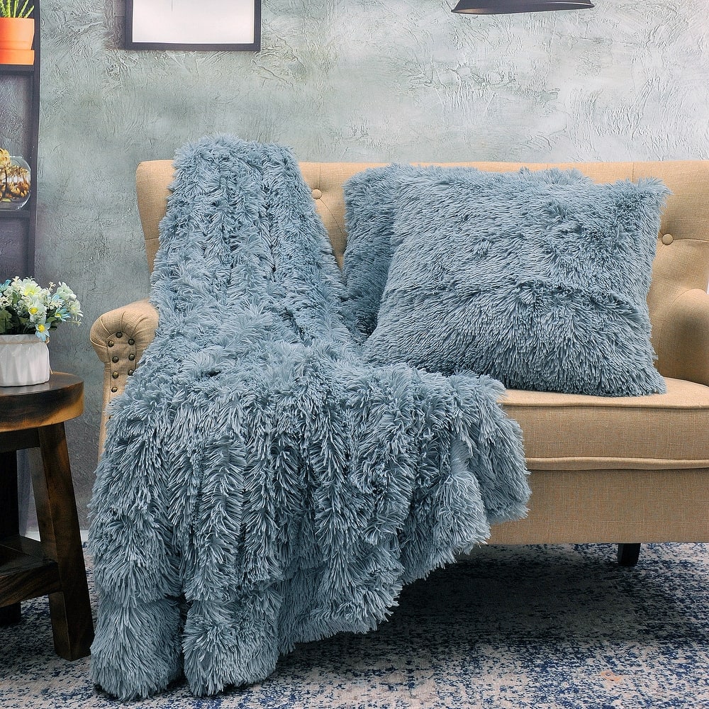 Halsted Shaggy FauxFur 3-piece Throw and Pillow Shell Set