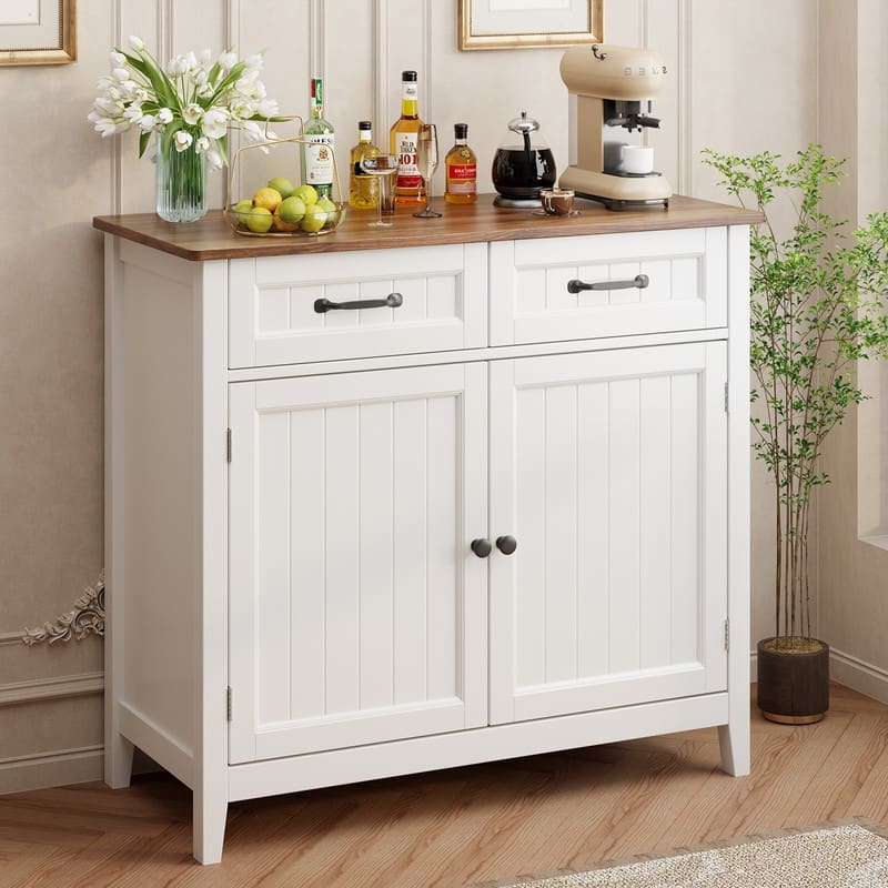 32'' H Kitchen Sideboard Buffet Cabinet, Large Kitchen Storage Island and Adjustable Shelf