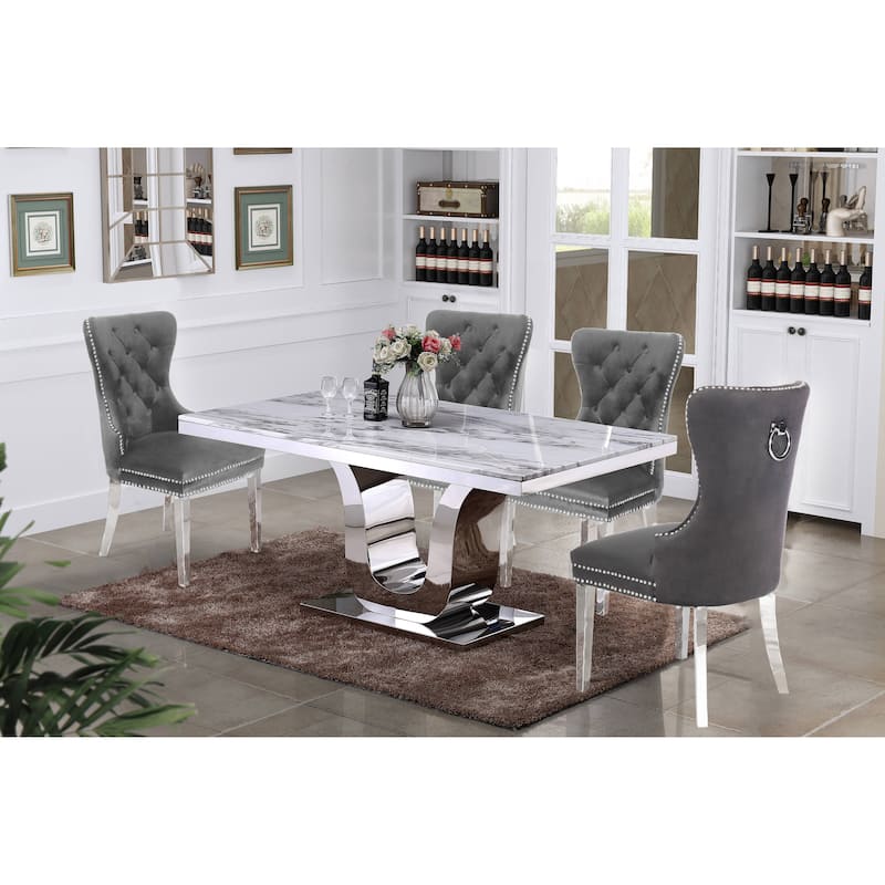 Best Quality Furniture 5-pc. White Genuine Marble Dining Set