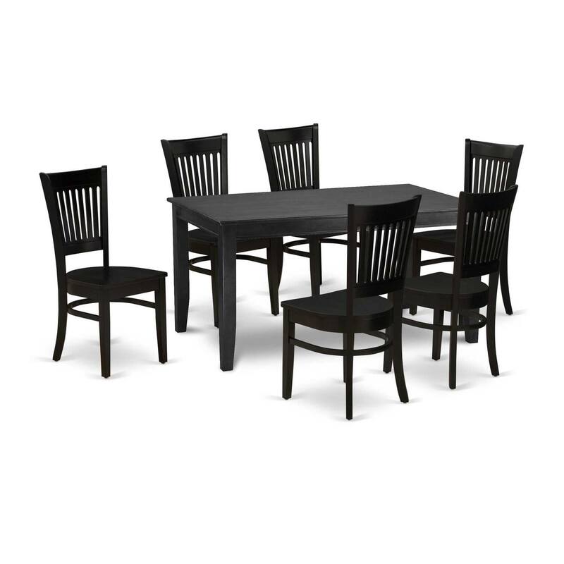HomeStock 7-Pc Rectangle Black Finish Solid Wood Top Dining Table with 6 Chairs with Slat Back