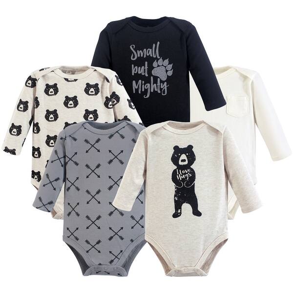 slide 1 of 1, Yoga Sprout Baby Boy Cotton Long-Sleeve Bodysuits 5pk, Bear Hugs 0-3 Months - Bear Hugs Long-Sleeve