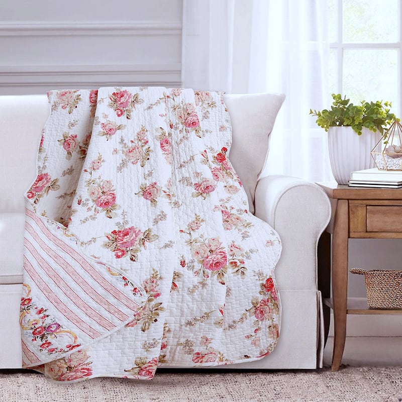 Chic Shabby Spring Rose Quilted Throw Blanket - Peony