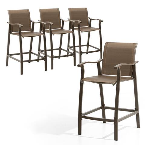 VredHom Outdoor Aluminum Bar Stools Classic Patio Bar Chairs (Set of 4) - 21.66" W x 26.38" D x 43.71"H