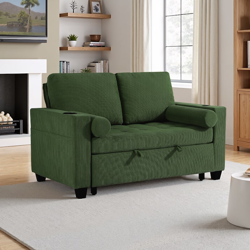 Corduroy Pull-Out Chair Bed Adjustable Recline Convertible Sleeper Sofa