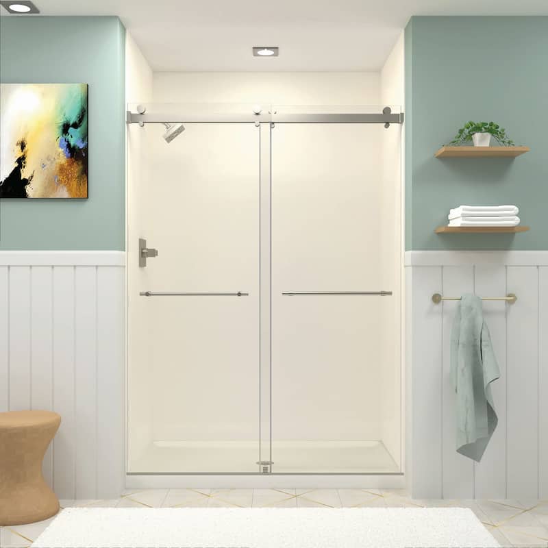 Brooklyn 60 in. W x 80 in. H Sliding Frameless Shower Door with Clear Glass Glass - 58-60-in W x 80-in H