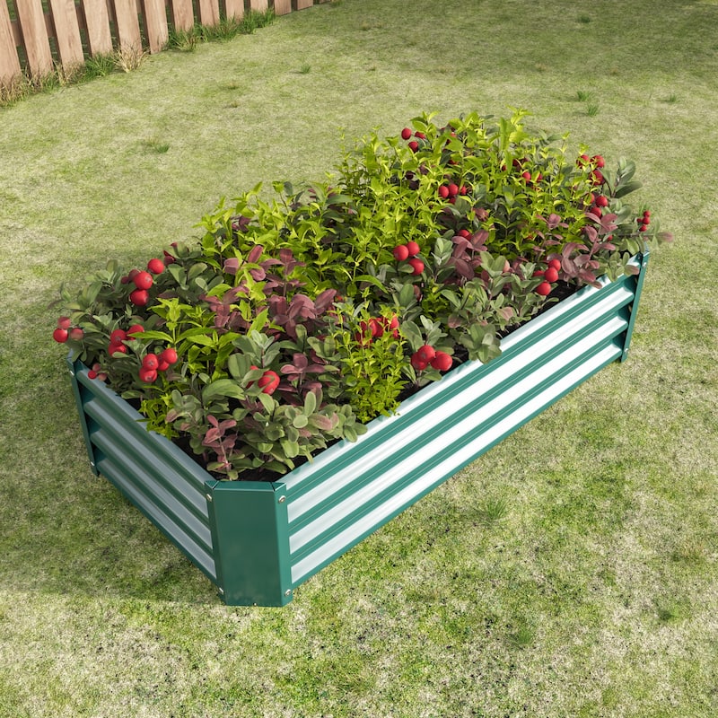 Anmytek Raised Metal Garden Bed Corrugated Green Planter Box for Vegetables Flowers Outdoor