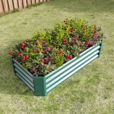 Rectangle Metal Raised Planter Galvanized Raised Garden Bed Kit Outdoor Green Planter Box for Planting Vegetables Herb
