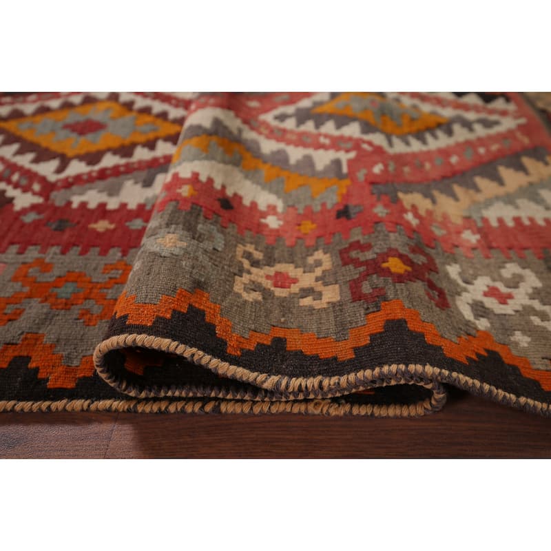 Flatweave Red & Pink Geometric Kilim Persian Vintage Area Rug - 4'4"x 6'9"