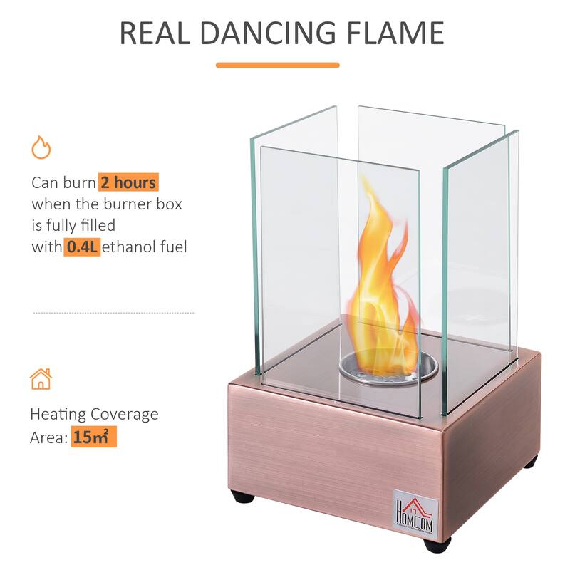 HOMCOM Freestanding Tabletop Ventless Bio Ethanol Fireplace Glass