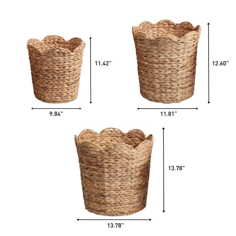 Handwoven Water Hyacinth Scalloped Edge Nesting Baskets (Set of 3)