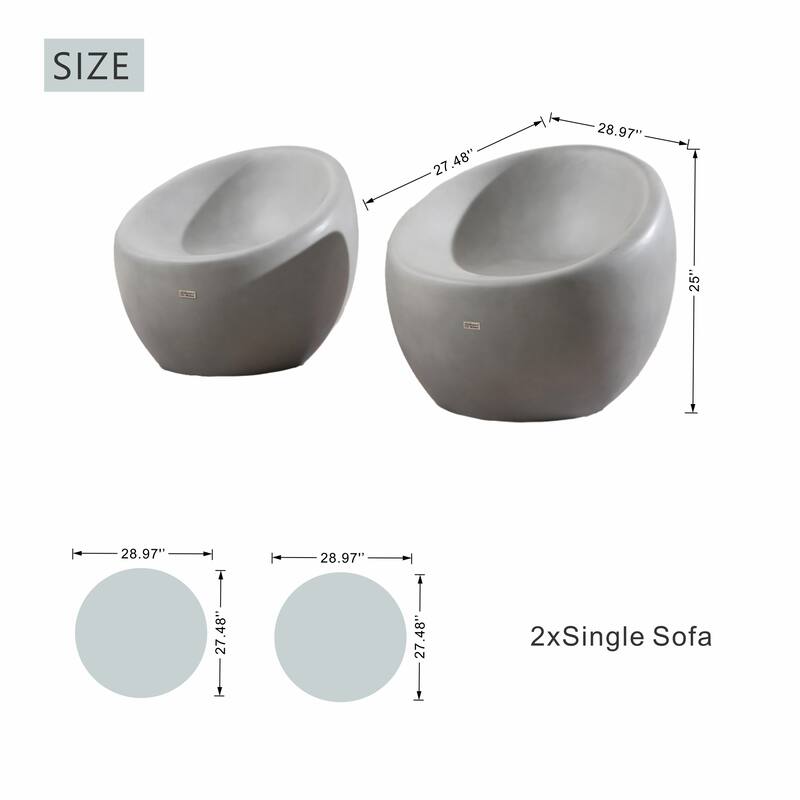 Set of 2 Outdoor Grey Imitation-Wood Stool Sofa